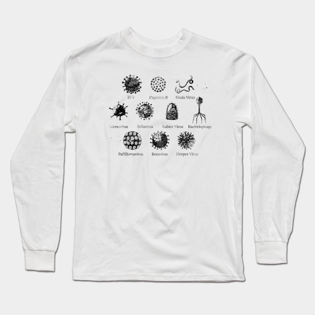 Diagram showing different kinds of viruses Long Sleeve T-Shirt by erzebeth